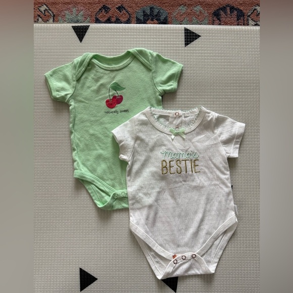 Tahari|Baby girl bundle of two bodysuits,Mama’s Bestie in white & teal•••Boho - Picture 4 of 6